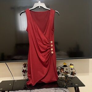 SHEIN Asymmetrical Burgundy Dress with Button Detail